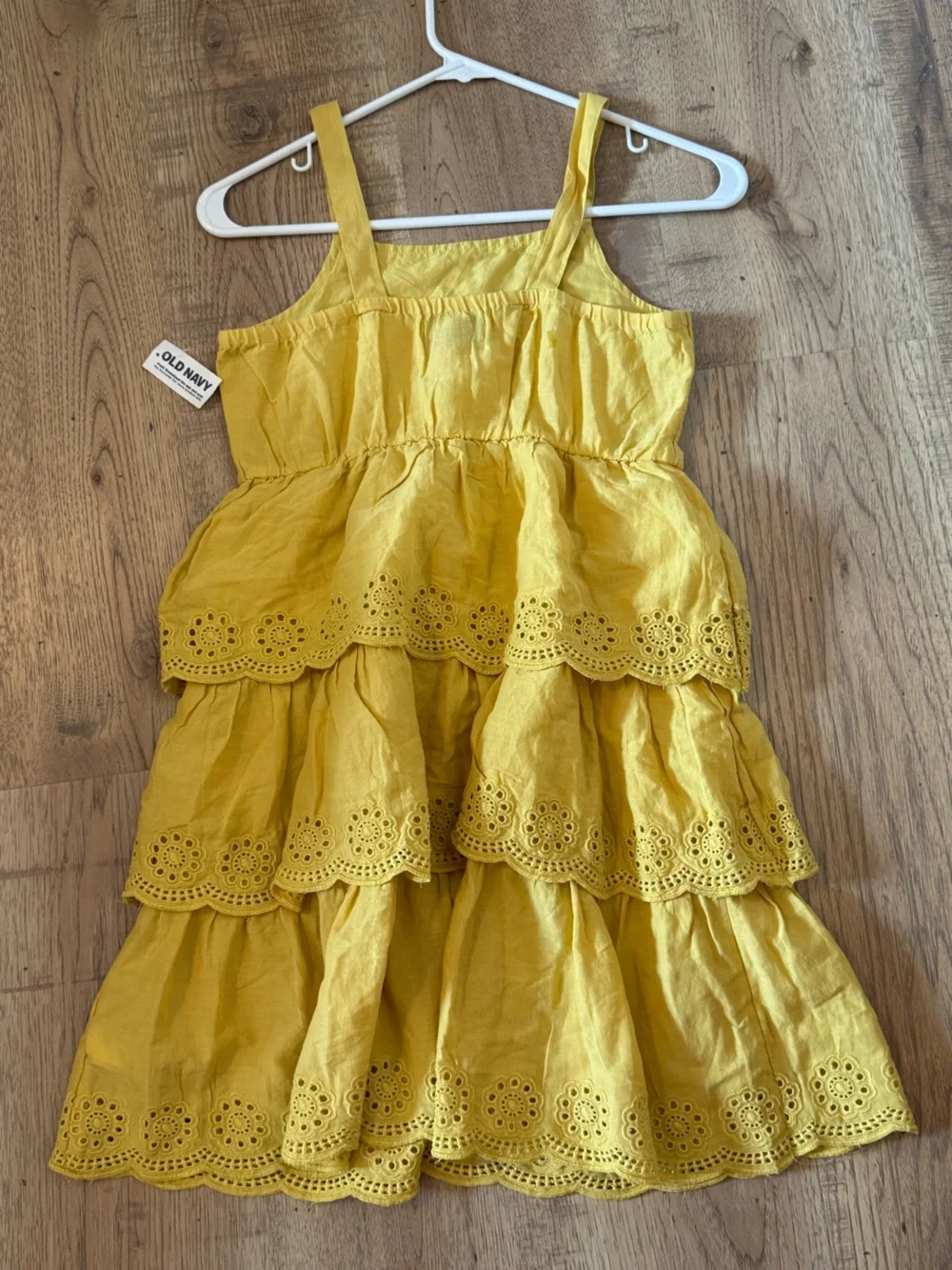 Old Navy Yellow Eyelet Tiered Dress Girls Size L 10-12 NWT